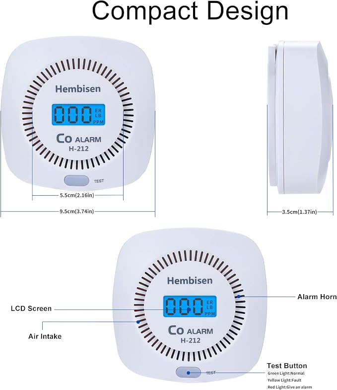 Carbon Monoxide Detectors - CO Alarm Detector Monitor Battery Operated with Digital Display for House Kitchen, alternate view