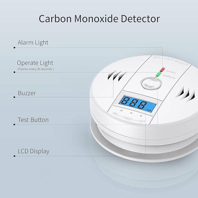 Carbon Monoxide Detectors, CO Detector Battery Powered, Carbon Monoxide Alarm with Sensitive CO Sensor, LCD, alternate view 2