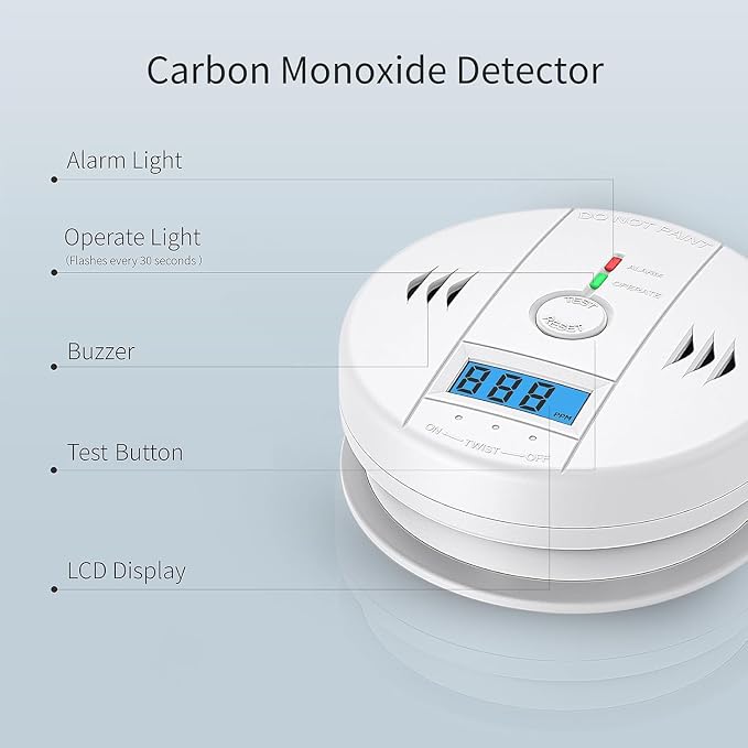 Carbon Monoxide Detectors, CO Detector Battery Powered, Carbon Monoxide Alarm with Sensitive CO Sensor, LCD, alternate view 5