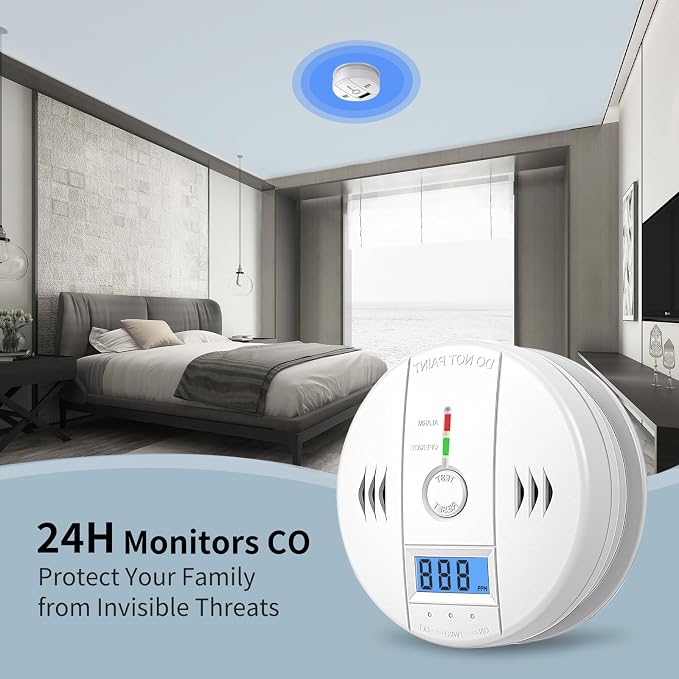 Carbon Monoxide Detectors, CO Detector Battery Powered, Carbon Monoxide Alarm with Sensitive CO Sensor, LCD, alternate view 7