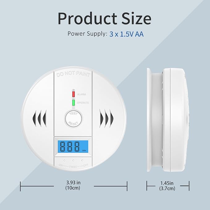 Carbon Monoxide Detectors, CO Detector Battery Powered, Carbon Monoxide Alarm with Sensitive CO Sensor, LCD, alternate view 9