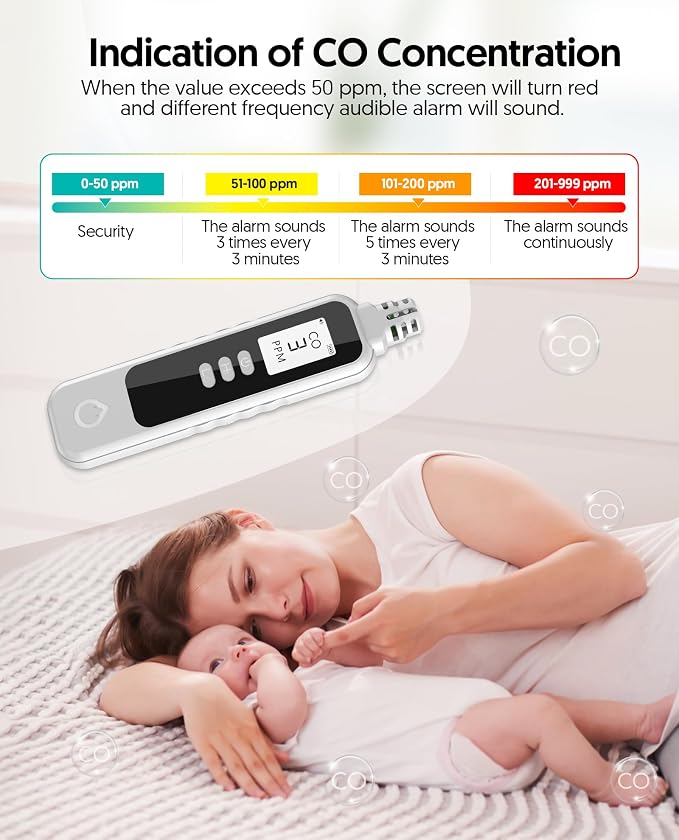 Carbon Monoxide Detectors Portable CO Detector Battery Powered, Handheld Carbon Monoxide Monitor Alarm Detector, alternate