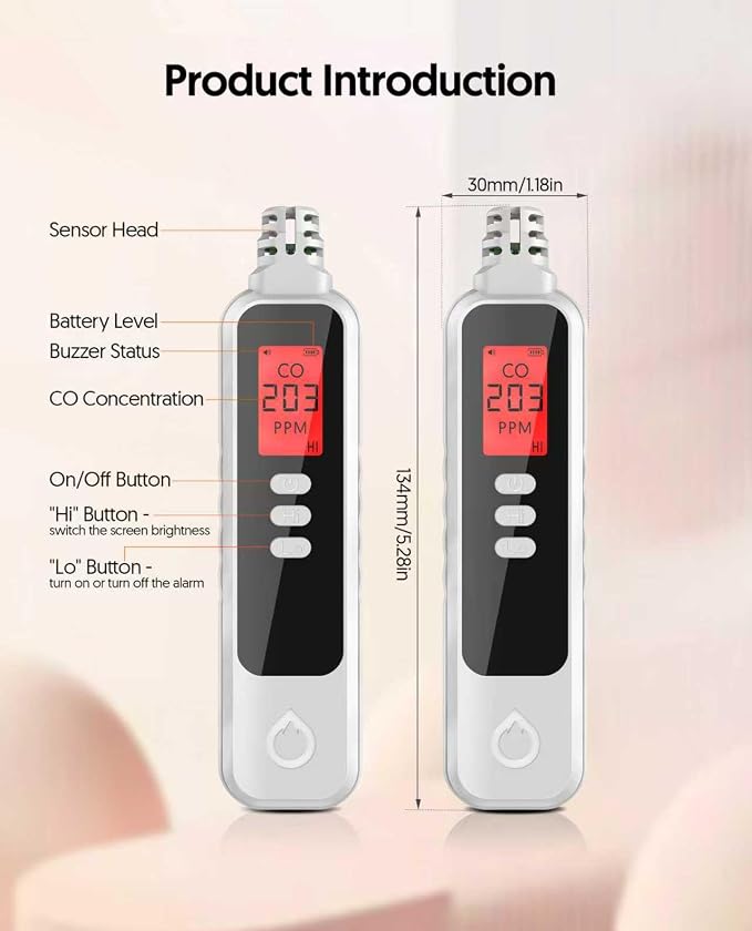 Carbon Monoxide Detectors Portable CO Detector Battery Powered, Handheld Carbon Monoxide Monitor Alarm Detector, alternate