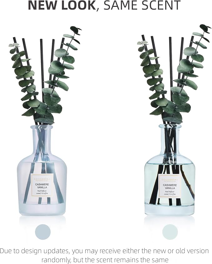 Cashmere Vanilla Reed Diffuser – 6.76 oz Essential Oil with 8 Reeds & Real Eucalyptus Sticks, alternate product view 2