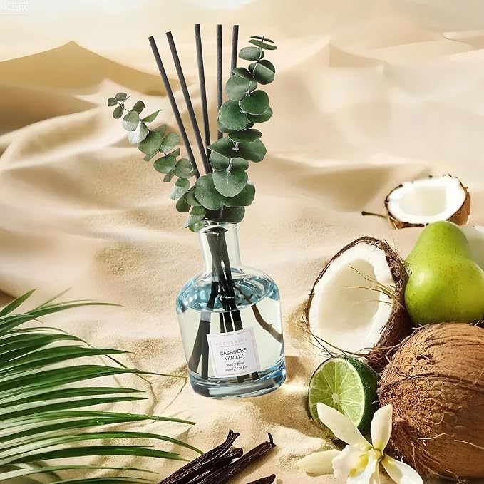 Cashmere Vanilla Reed Diffuser – 6.76 oz Essential Oil with 8 Reeds & Real Eucalyptus Sticks, alternate product view 4