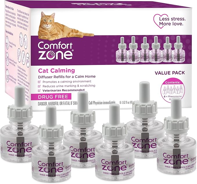Cat Calming Diffuser Refill, 6 Pack – Cat Calming Pheromone Refills Help Reduce Anxiety, Stress, Scratching, Urine Marking