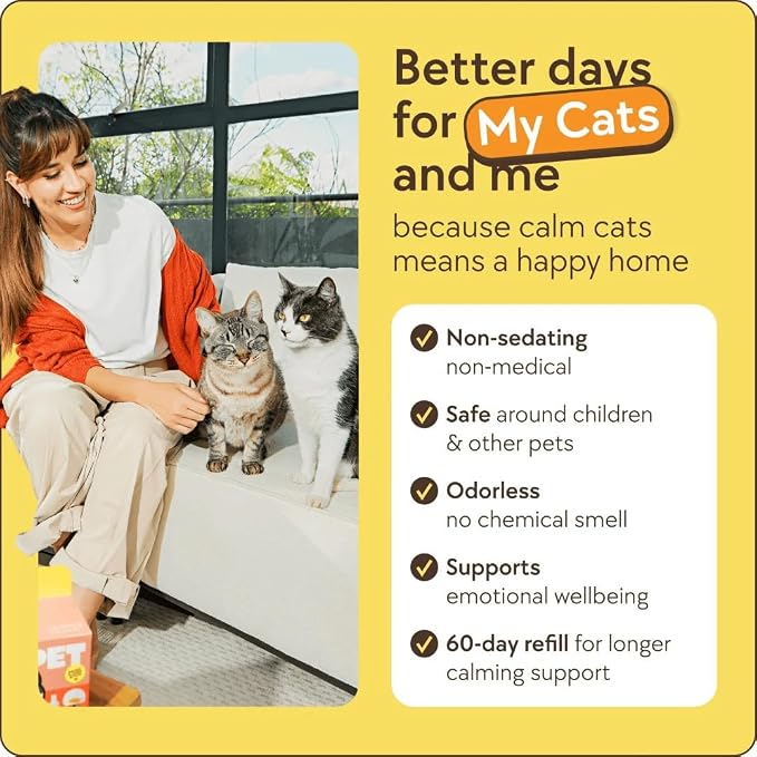 Cat Calming Diffuser Refill Kit (2-Pack, 60-Day Supply) – Cat Pheromone Refill for Stress, Pee Spraying, Fighting