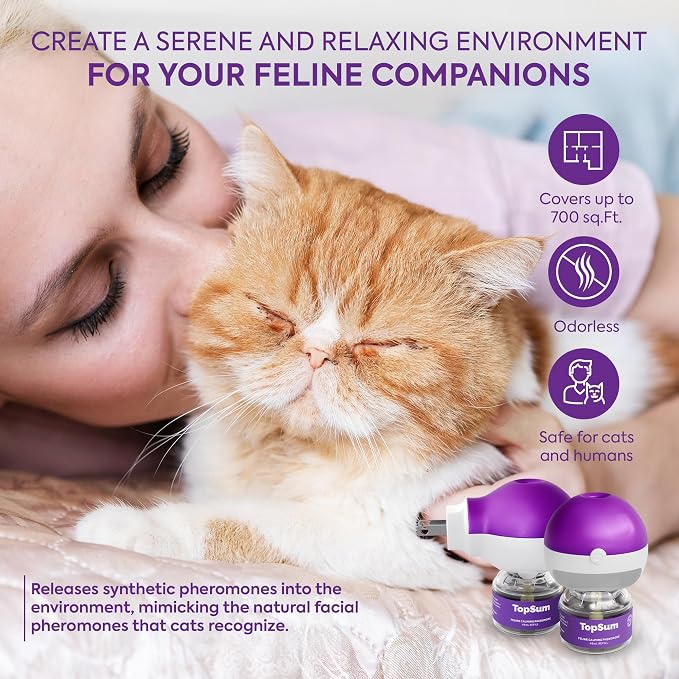 Cat Calming Pheromone Diffuser: Feline Pheromones Plug in for Stress, Along At Home, Spraying, Fighting, Scratching