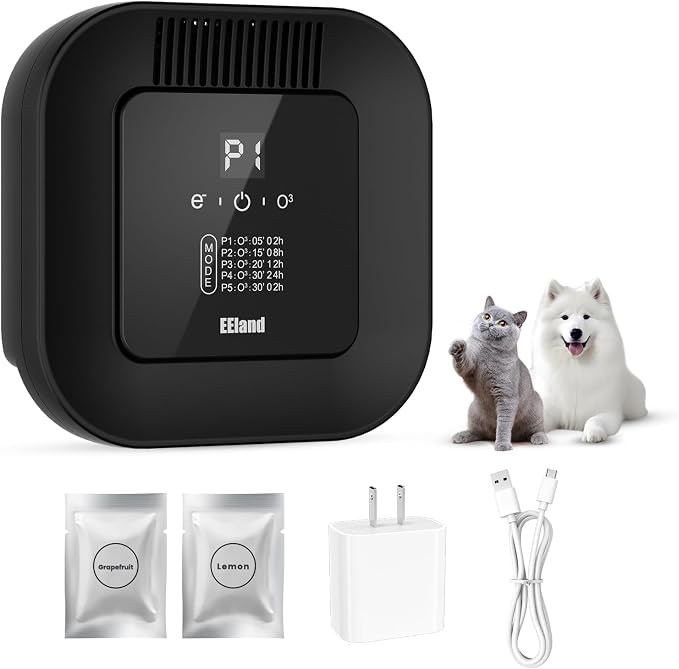 Cat Litter Deodorizer & Strong Odor Eliminator with Ozone & Aromatherapy - 5 Mode Air Purifier for Dog Poop, Cat Pee & Urine