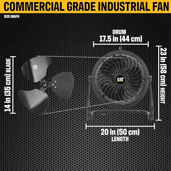 Caterpillar® fan 14”-Blade High-Velocity Drum Fan Heavy Duty Industrial Grade (Black, 2-in-1): 2,300 CFM, 4-Speed, 360 Degree