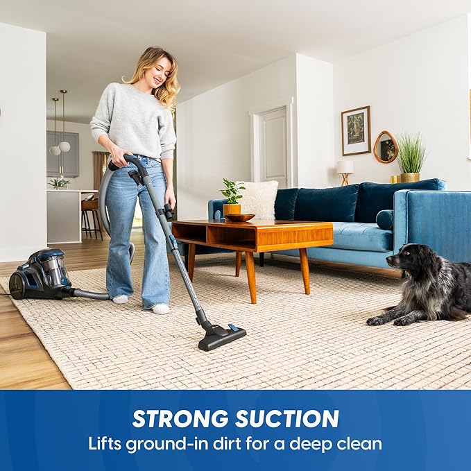CC0501 Ultra Silent Bagless Canister Vacuum Powerful Cleaner with HEPA Filtration, One-Touch Release Dust Cup, Built-in Dust