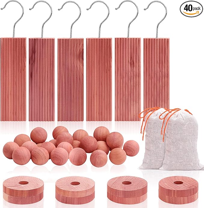 Cedar Blocks for Clothes Storage, Cedar Wood Chips and Balls for Closets and Drawers, Fresh Scented Sachets, 40 Pack, product