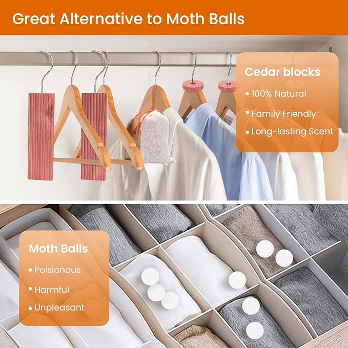 Cedar Blocks for Clothes Storage, Cedar Wood Chips and Balls for Closets and Drawers, Fresh Scented Sachets, 40 Pack