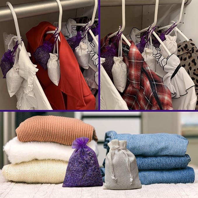 Cedar Chips and Lavender Sachets (20 Pack) - Stop Clothes Damage - Cedar and Lavendar Home Fragrance Sachets for Drawers and
