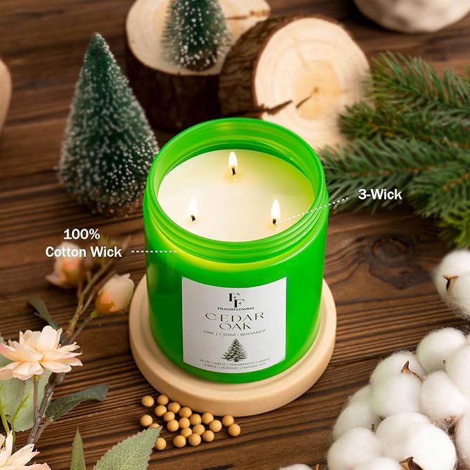 Cedar Oak Large Christmas Tree Candle, 3-Wick 22oz Long Lasting Scented Candle, Natural Soy Wax Aromatherapy Candle for Home