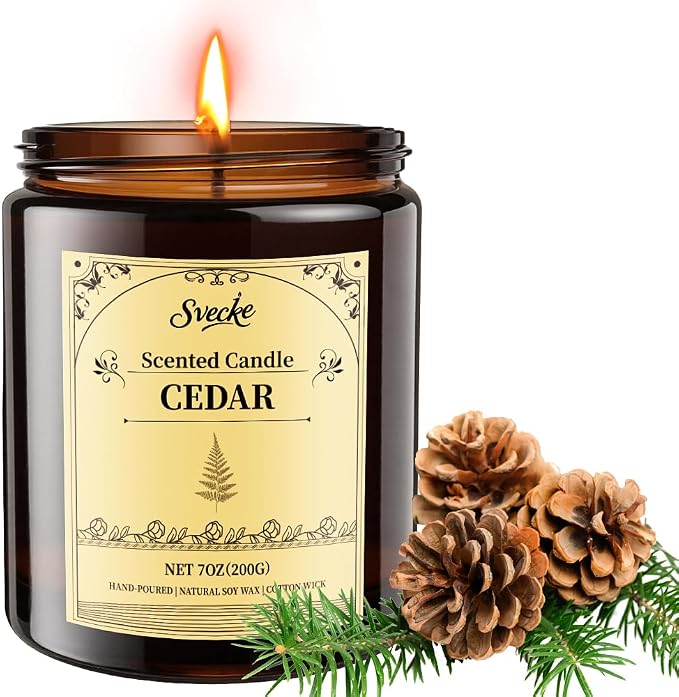Cedar Scented Candles, 7oz Soy Wax Candle, Long Lasting Aromatherapy Jar Candle for Home, Scented Long Burning Candle Gift