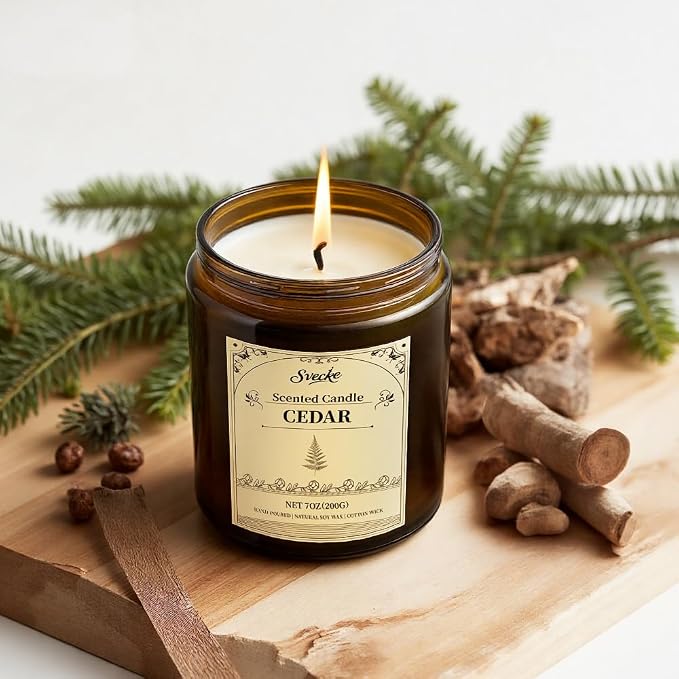 Cedar Scented Candles, 7oz Soy Wax Candle, Long Lasting Aromatherapy Jar Candle for Home, Scented Long Burning Candle Gift