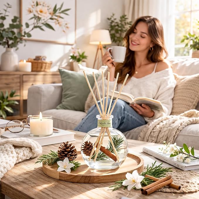 Cedar Wood & White Musk Essential Oil Reed Diffuser for Home&Office, Luxury Hotel Collection Diffuser Oil Inspired by Ritz