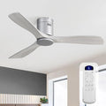 Ceiling Fan, 52 Inch, Low Profile, DC, 3 Carved Wood Blades, Flush Mount, Noiseless, Reversible Motor, Remote Control