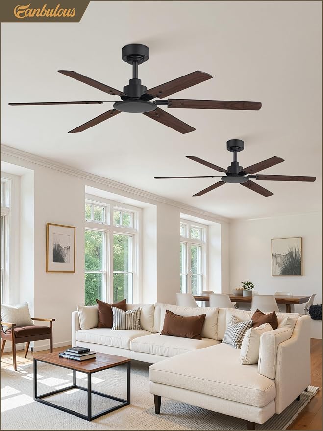 Ceiling Fan No Light, 48 Inch Indoor/Outdoor 6 Blades Ceiling Fan with Remote, 6-Speeds, Quiet Reversible DC Motor, Fans