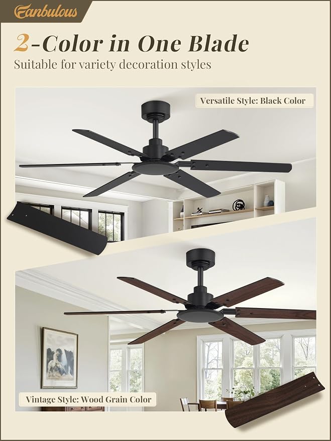 Ceiling Fan No Light, 48 Inch Indoor/Outdoor 6 Blades Ceiling Fan with Remote, 6-Speeds, Quiet Reversible DC, alternate view