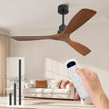 Ceiling Fan no Lights, 52 Inch Low Profile Flush Mount Modern Wood Ceiling Fan with Remote for Indoor Farmhouse Bedroom