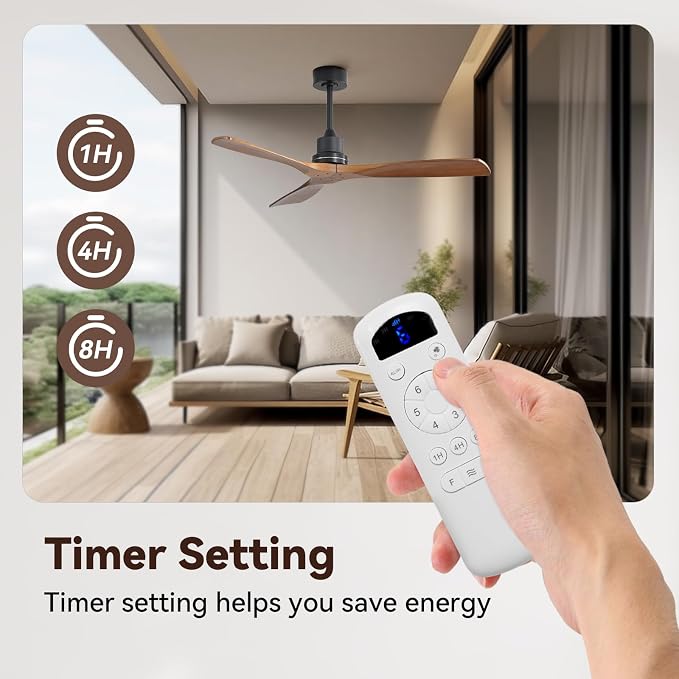 Ceiling Fan no Lights, 52 Inch Low Profile Flush Mount Modern Wood Ceiling Fan with Remote for Indoor Farmhouse Bedroom