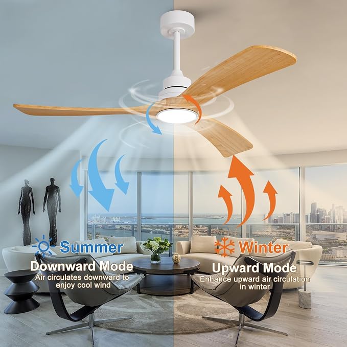 Ceiling Fan with Light 52 inch,Remote Control,Wall Switch,Solid Wood Blades,Dimmable,Reversible Quiet DC Motor,Power off