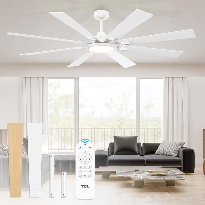 Ceiling Fan with Light and Remote: 72 inch 8 Blades Smart Quiet Fan with Dimmable LED Lights for Bedroom Gazebo Patio Garage