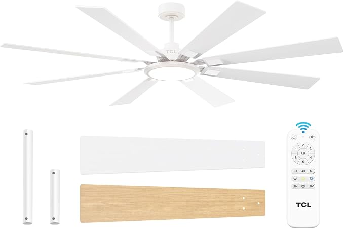 Ceiling Fan with Light and Remote: 72 inch 8 Blades Smart Quiet Fan with Dimmable LED Lights for Bedroom Gazebo Patio Garage