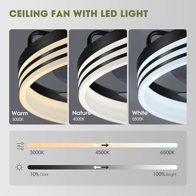 Ceiling Fan with Light, Flush Mounted Ceiling Fan with Lights, 6 Wind Speeds Smart Low Profile Fan for Bedroom, Kids Room and