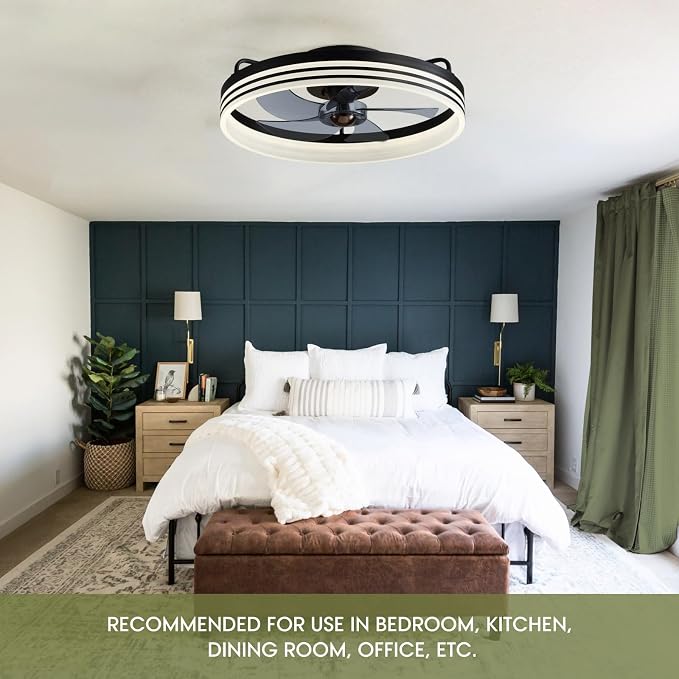 Ceiling Fan with Light, Flush Mounted Ceiling Fan with Lights, 6 Wind Speeds Smart Low Profile Fan for Bedroom, Kids Room and