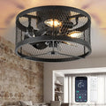 Ceiling Fan with Light Outdoor: 13" Caged Ceiling Fans with Remote App Control for Patio Kitchen Bedroom - Farmhouse