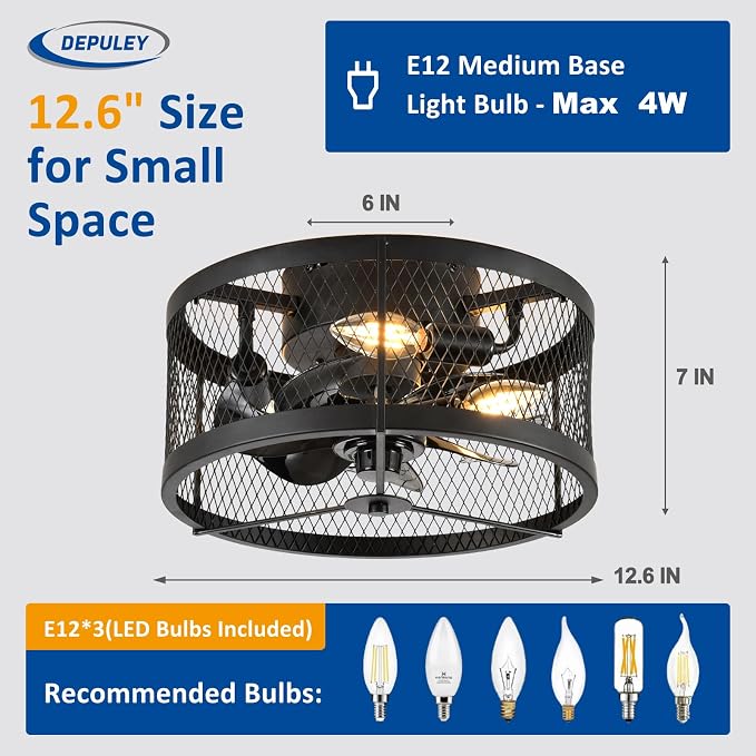 Ceiling Fan with Light Outdoor: 13" Caged Ceiling Fans with Remote App Control for Patio Kitchen Bedroom - Farmhouse