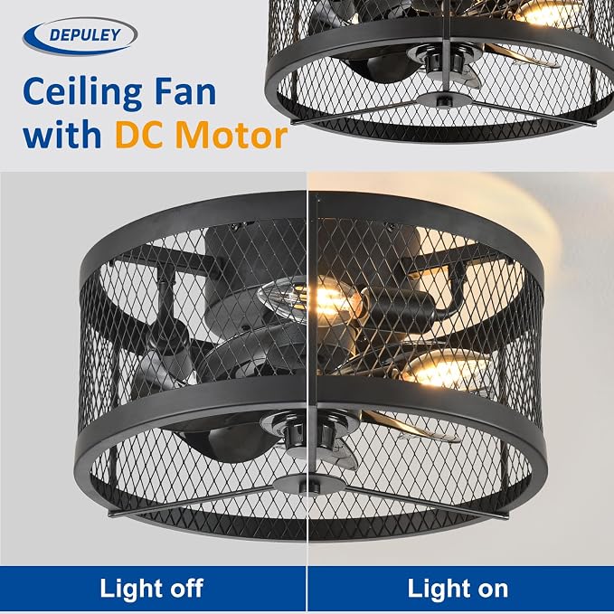 Ceiling Fan with Light Outdoor: 13" Caged Ceiling Fans with Remote App Control for Patio Kitchen Bedroom - Farmhouse
