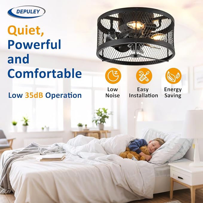 Ceiling Fan with Light Outdoor: 13" Caged Ceiling Fans with Remote App Control for Patio Kitchen Bedroom - Farmhouse