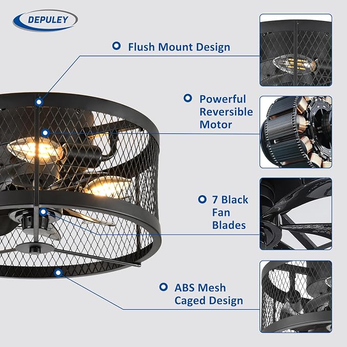Ceiling Fan with Light Outdoor: 13" Caged Ceiling Fans with Remote App Control for Patio Kitchen Bedroom - Farmhouse