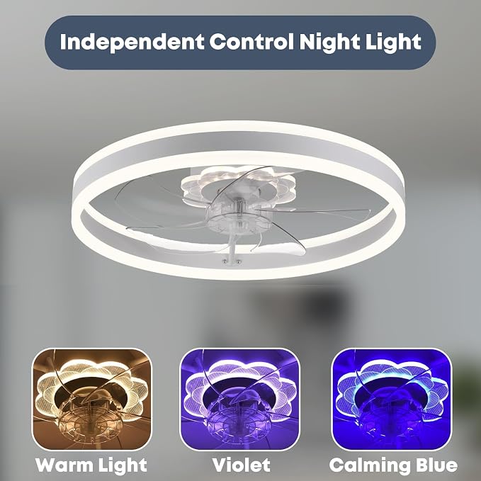 Ceiling Fan with Light, Upgraded 20‘’ Low Profile Fan, Flush Mount Ceiling Fan, 6 Speeds, Dimmable LED, App &, alternate view