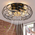 Ceiling Fan with Lights, 16 Inch Caged Ceiling Fan Lights Remote Control Small Industrial Ceiling Fan Light Fixture Flush