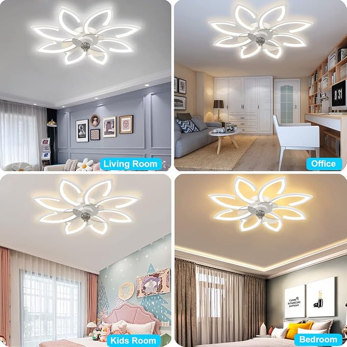 Ceiling Fan with Lights, 35'' Bladeless, Low Profile, Flush Mount, 3 Color Dimmable LED, 6 Speeds, Remote & APP Control