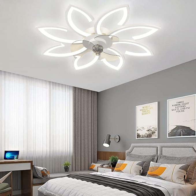 Ceiling Fan with Lights, 35'' Bladeless, Low Profile, Flush Mount, 3 Color Dimmable LED, 6 Speeds, Remote & APP Control