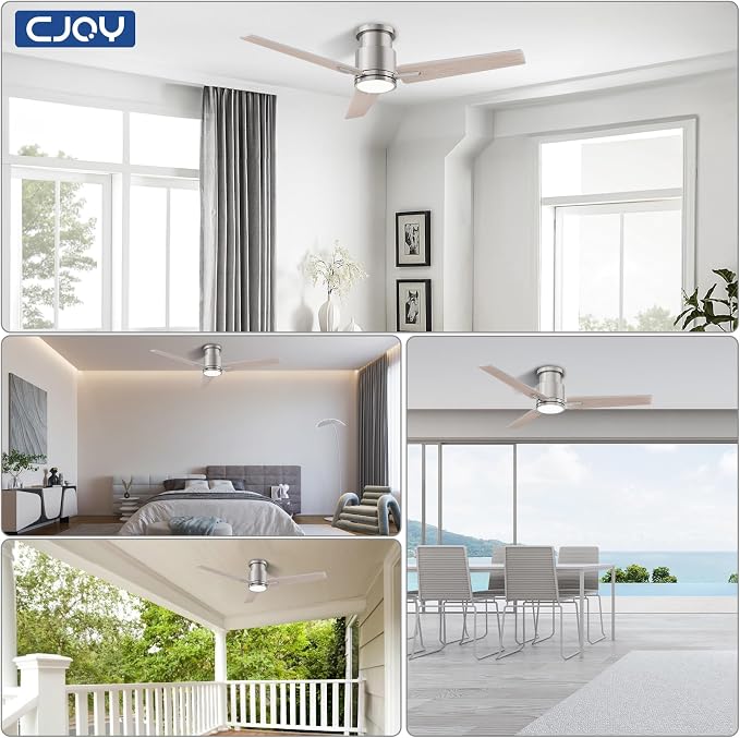 Ceiling Fan with Lights, 52 Inch Low Profile Ceiling Fans with Light and Remote, Reversible DC, Flush Mount, 3CCT,Dimmable