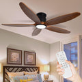 Ceiling Fan with Lights, 52Inch Flush Mount Ceiling Fan with Remote Control, 5 Wood Blades, DC Motor,3CCT,Walnut Wooden