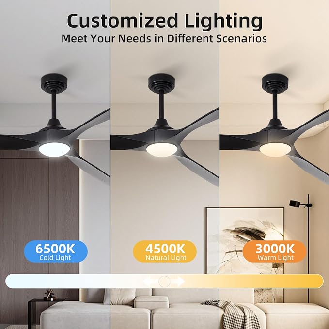 Ceiling Fan with Lights, 72'' Solid Wood Indoor/Outdoor Ceiling Fan with Quiet Reversible DC Motor, Control with WIFI Alexa