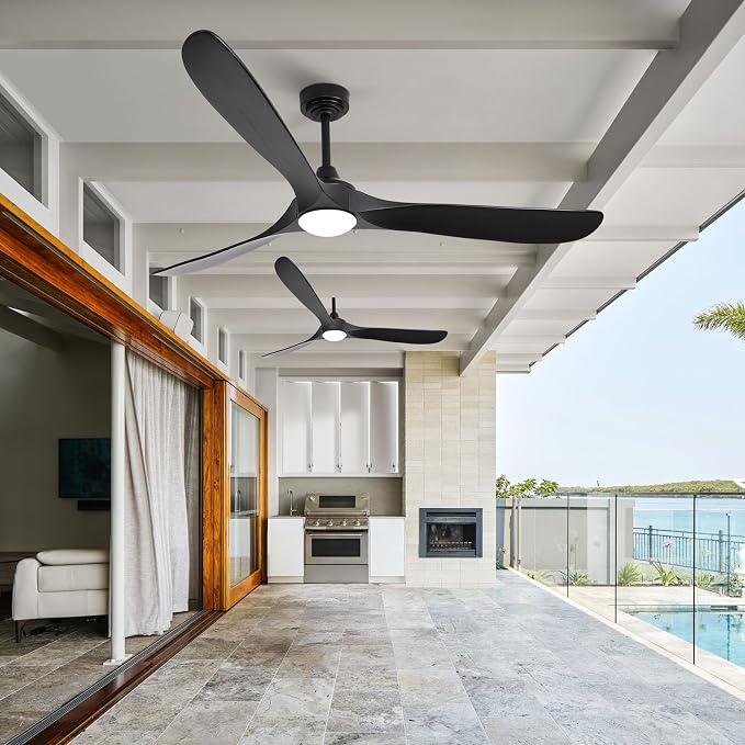 Ceiling Fan with Lights, 72'' Solid Wood Indoor/Outdoor Ceiling Fan with Quiet Reversible DC Motor, Control with WIFI Alexa