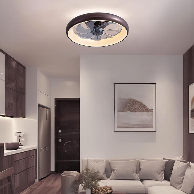 Ceiling Fan with Lights and Remote, 20'' Low Profile Flush Mount, 6 Wind Speeds, Modern Dimmable LED, Smart for Bedroom, Kids