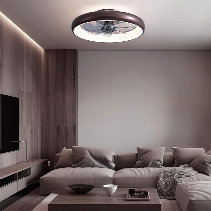 Ceiling Fan with Lights and Remote, 20'' Low Profile Flush Mount, 6 Wind Speeds, Modern Dimmable LED, Smart for Bedroom, Kids