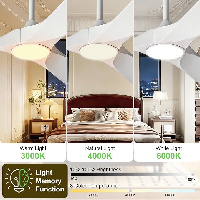 Ceiling Fan with Lights and Remote, 72'' Outdoor Ceiling Fan, Indoor 3 Blade Wood Ceiling Fan for Bedroom Living Room Patios
