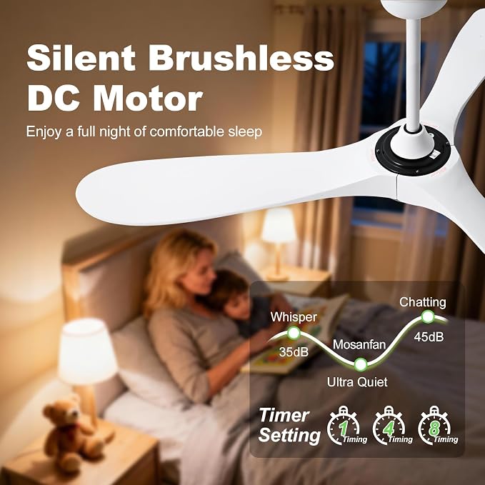 Ceiling Fan with Lights and Remote, 72'' Outdoor Ceiling Fan, Indoor 3 Blade Wood Ceiling Fan for Bedroom Living Room Patios