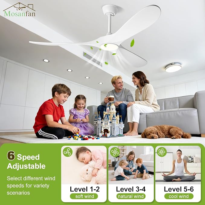 Ceiling Fan with Lights and Remote, 72'' Outdoor Ceiling Fan, Indoor 3 Blade Wood Ceiling Fan for Bedroom Living Room Patios